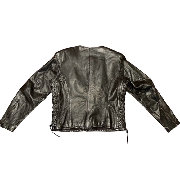 Women’s Harley-Davidson Black Leather Lace Up Side Tie Motorcycle Jacket Size M - Picture 3 of 11